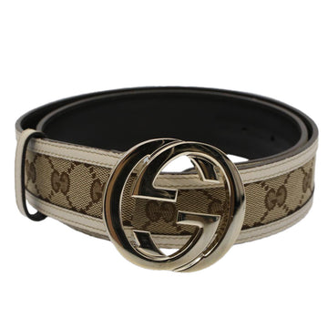 GUCCI GG Canvas Interlocking Belt 32.3""-34.3"" Beige White yk8338