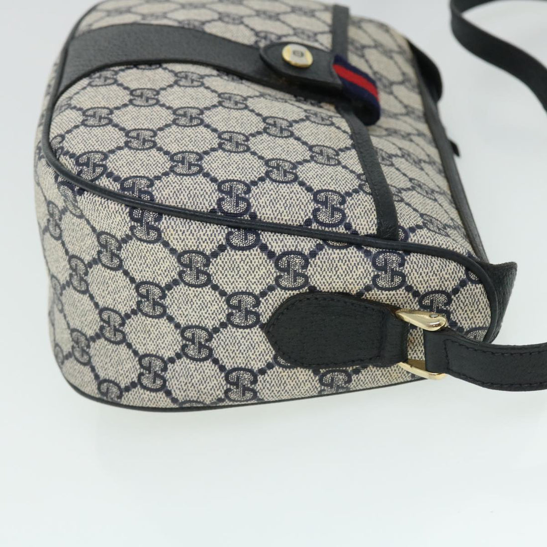 GUCCI GG Canvas Sherry Line Shoulder Bag Gray Red Navy 89.02.032 yk8362