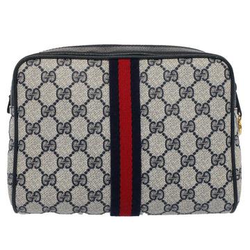 GUCCI GG Canvas Sherry Line Clutch Bag Gray Red Navy 010.378... yk8375B