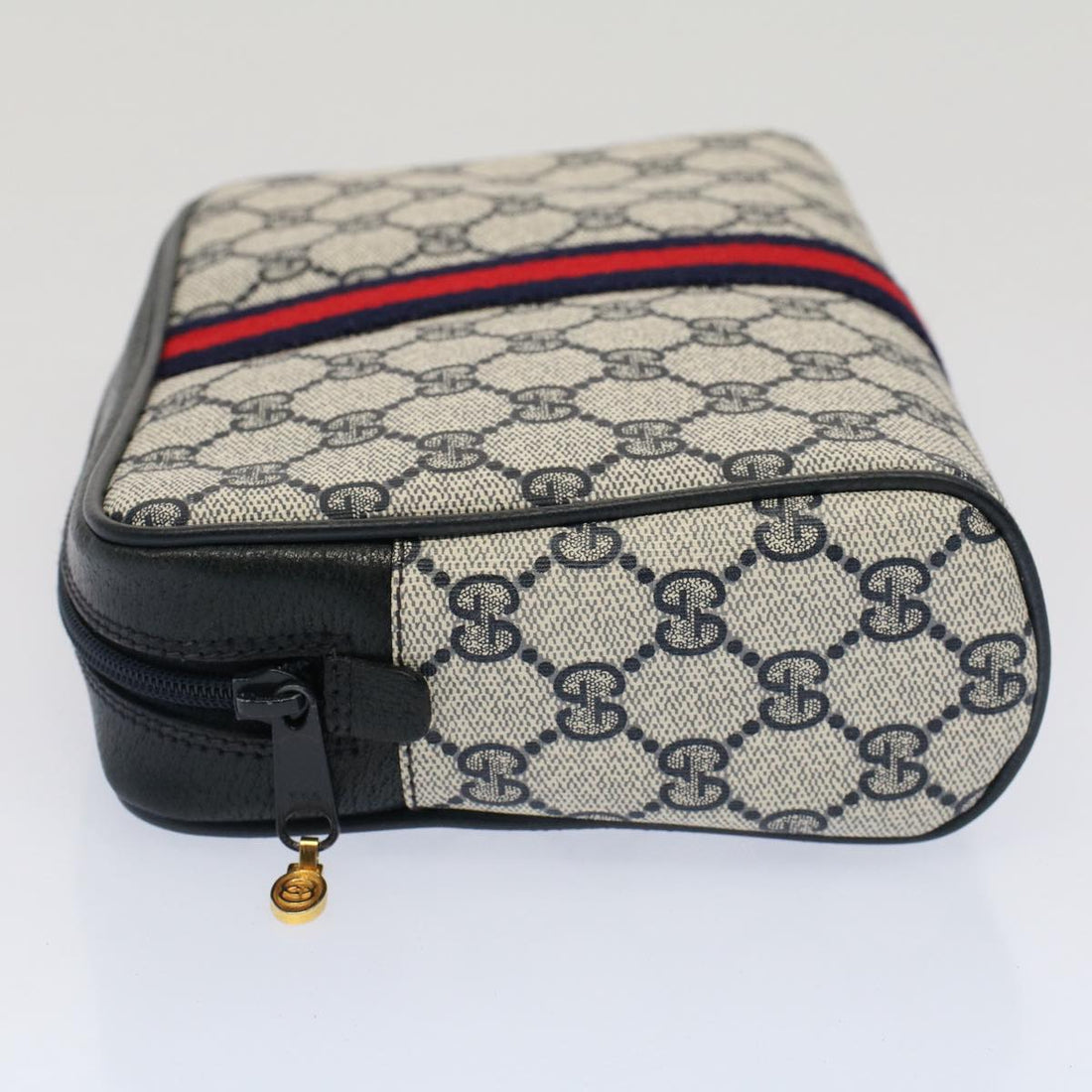 GUCCI GG Canvas Sherry Line Clutch Bag Gray Red Navy 010.378... yk8375B
