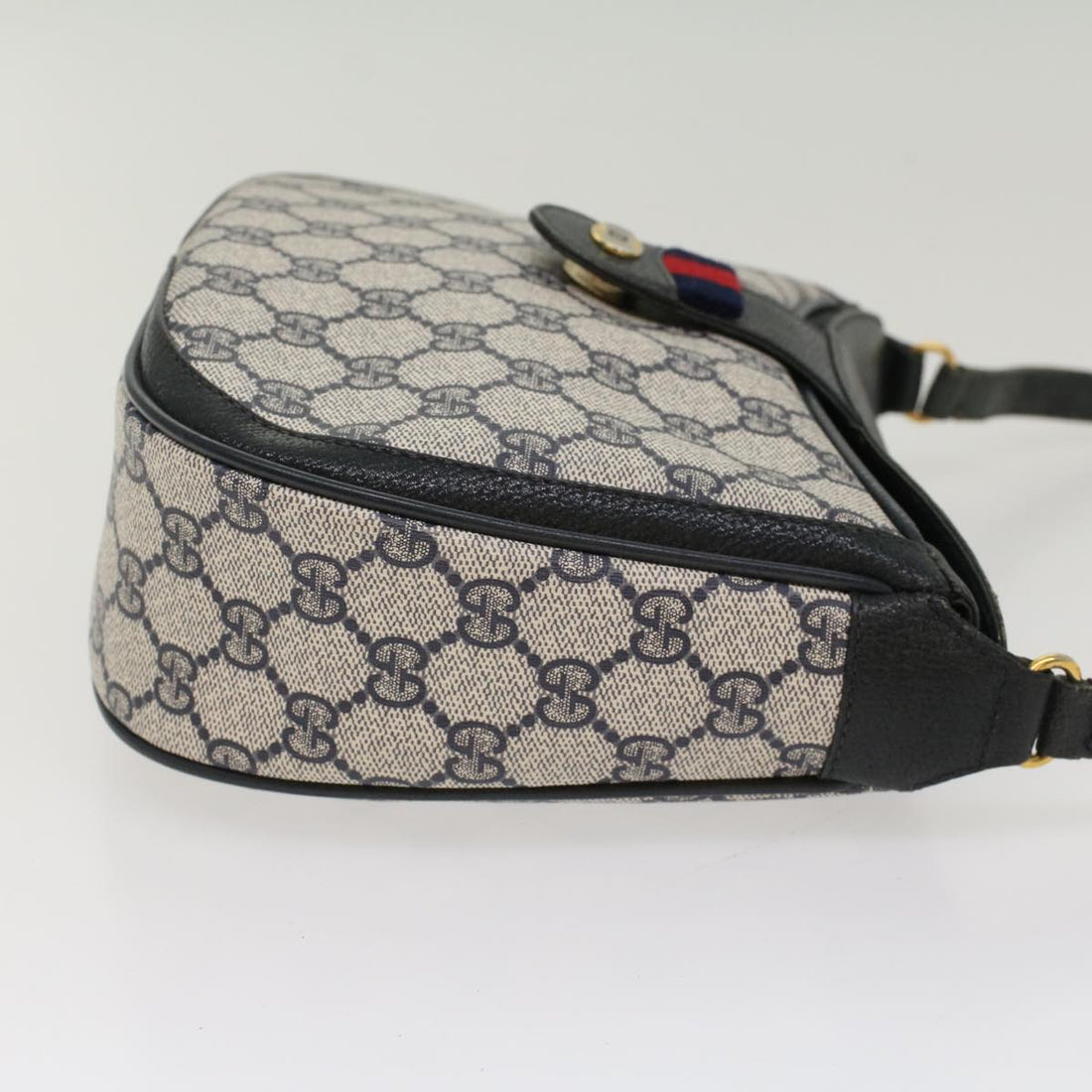 GUCCI GG Canvas Sherry Line Shoulder Bag Gray Red Navy 10 02 056 yk8393B