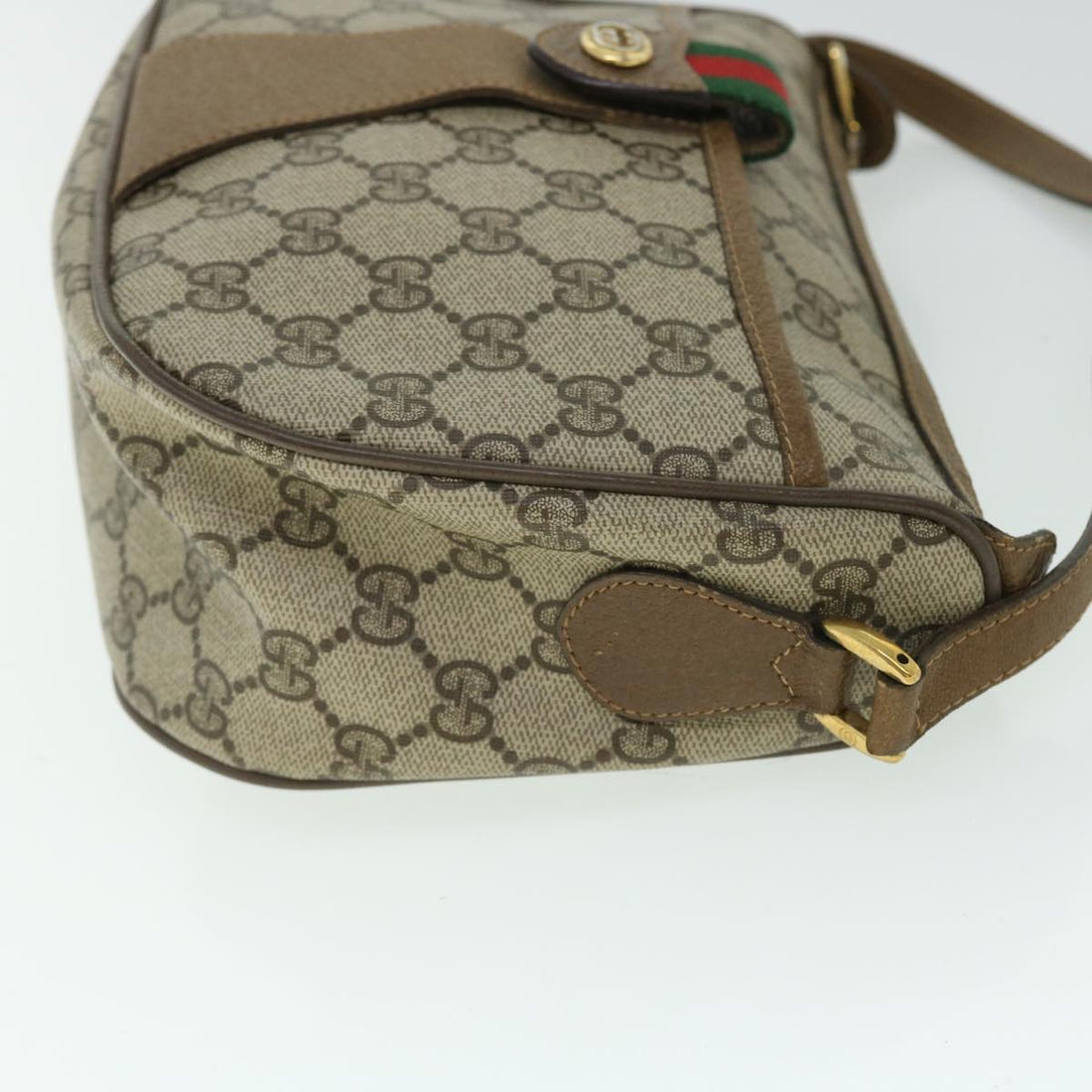GUCCI GG Canvas Web Sherry Line Shoulder Bag PVC Leather Beige Green yk8413