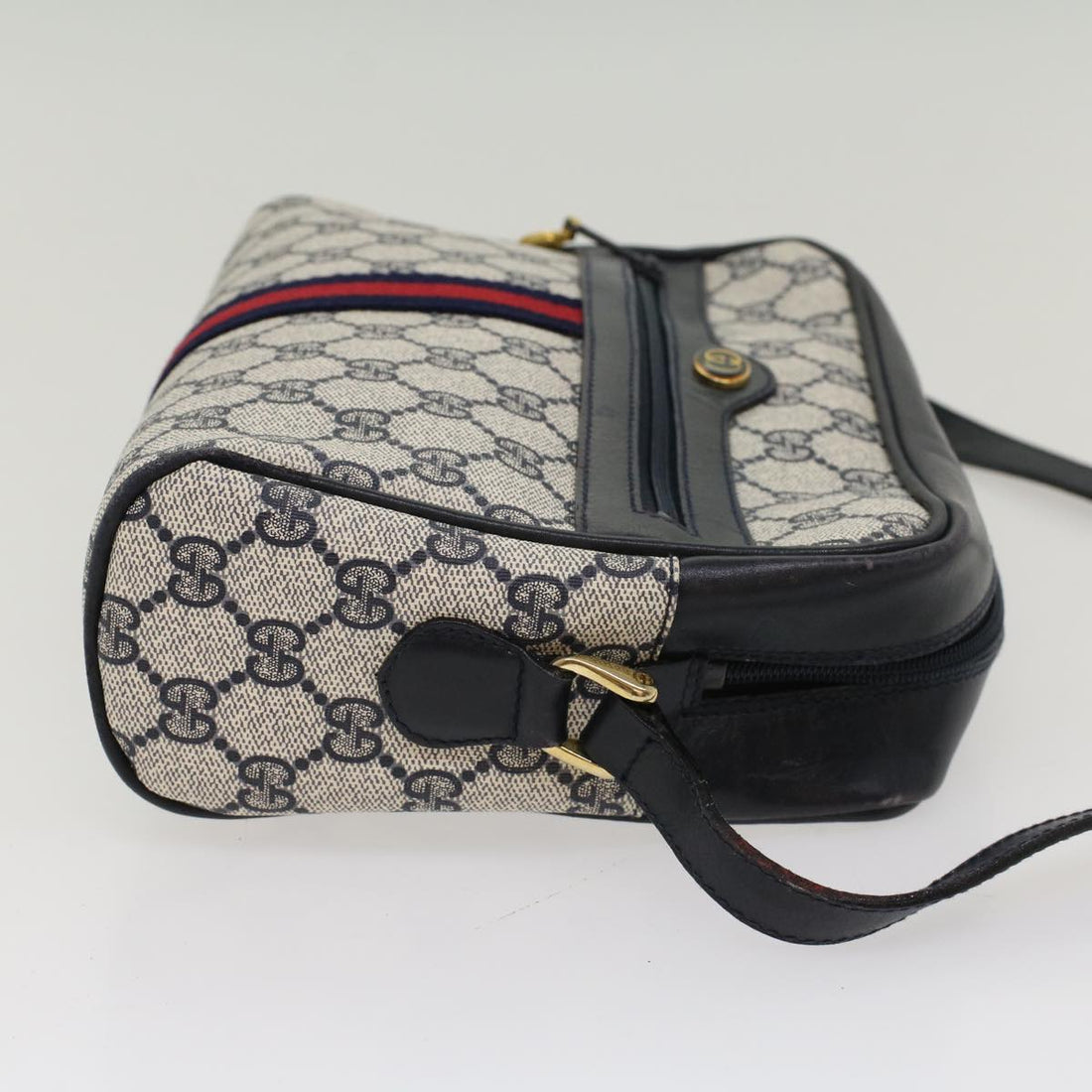 GUCCI GG Canvas Sherry Line Shoulder Bag Gray Red Navy 010.378 yk8467