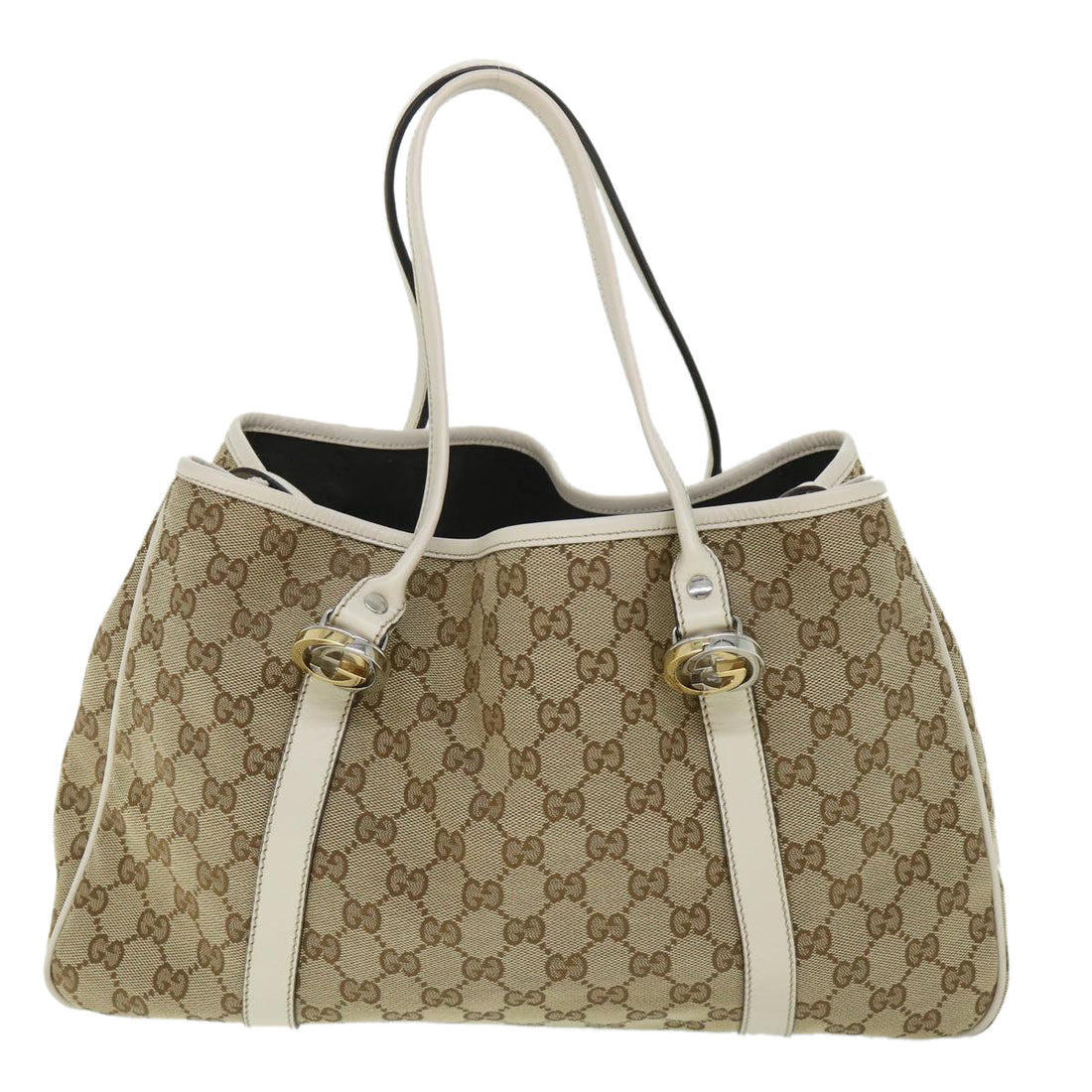 GUCCI GG Canvas GG Twins Tote Bag Leather Beige 232957 yk8548