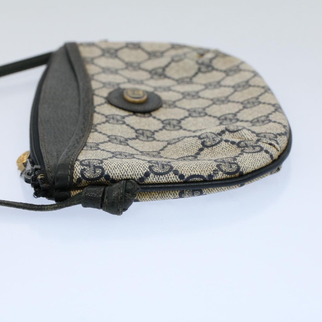 GUCCI GG Canvas Shoulder Bag PVC Leather Gray Navy 904.02.020 yk8603