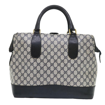 GUCCI GG Canvas Boston Bag PVC Leather Navy Gray yk8616