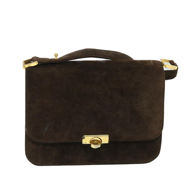 GUCCI Turn Lock Shoulder Bag Suede Brown yk8638