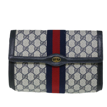 GUCCI GG Canvas Sherry Line Clutch Bag Gray Red Navy 89 01 006 yk8671