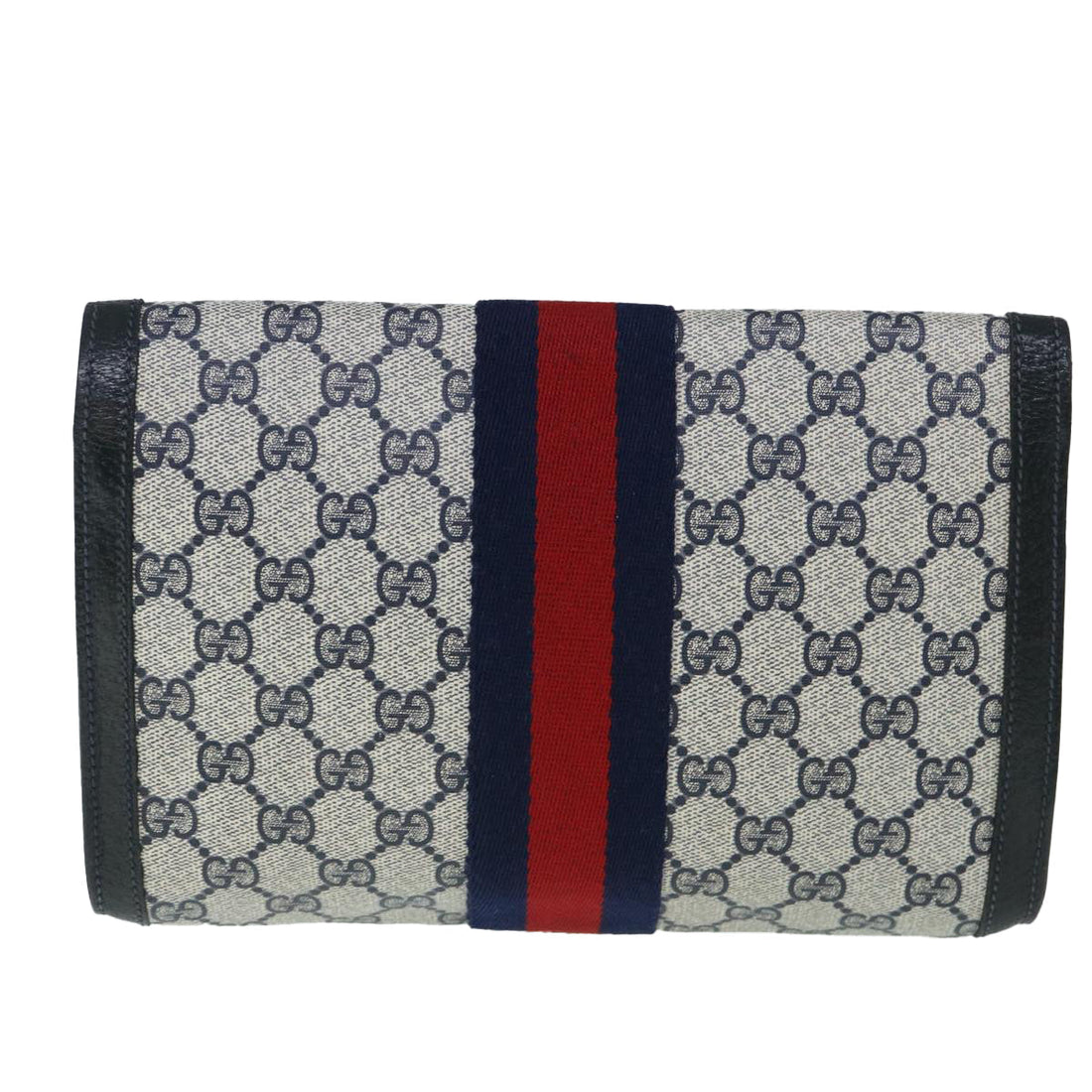GUCCI GG Canvas Sherry Line Clutch Bag Gray Red Navy 89 01 006 yk8671