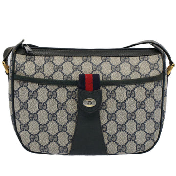 GUCCI GG Canvas Sherry Line Shoulder Bag Gray Red Navy 89 02 032 yk8710