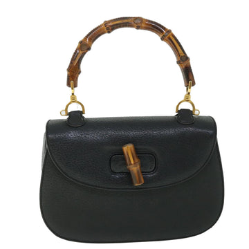 GUCCI Bamboo Hand Bag Leather Black 000 2113 0633 yk8763