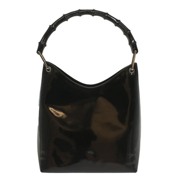 GUCCI Bamboo Shoulder Bag Patent leather Black 001 2046 3007 yk8834