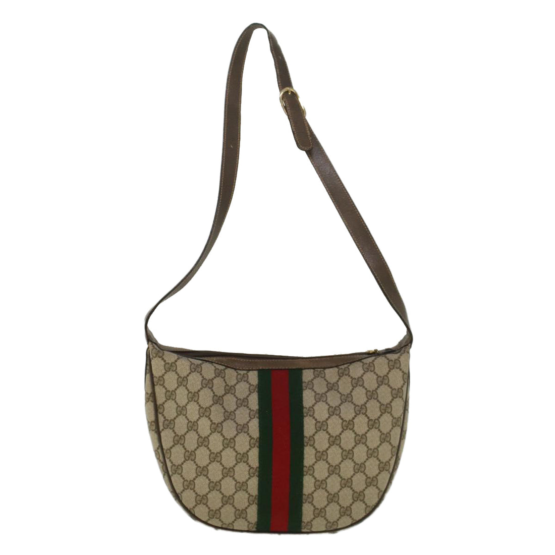 GUCCI GG Canvas Web Sherry Line Shoulder Bag PVC Leather Beige Green yk8891