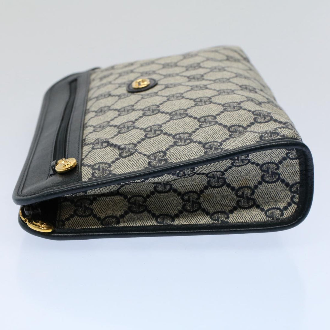GUCCI GG Supreme Clutch Bag PVC Leather Navy Gray 014 115 yk8933