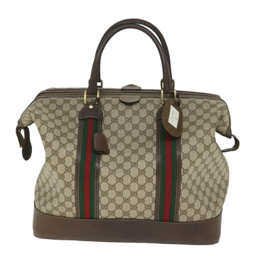 GUCCI GG Canvas Web Sherry Line Boston Bag PVC Leather Beige Green yk9209