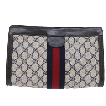 GUCCI GG Supreme Sherry Line Clutch Bag Navy Red gray 67.014.2125 yk9434