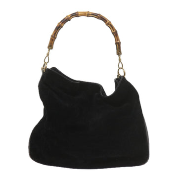 GUCCI Bamboo Shoulder Bag Leather Suede 2Set Black Brown yk9747