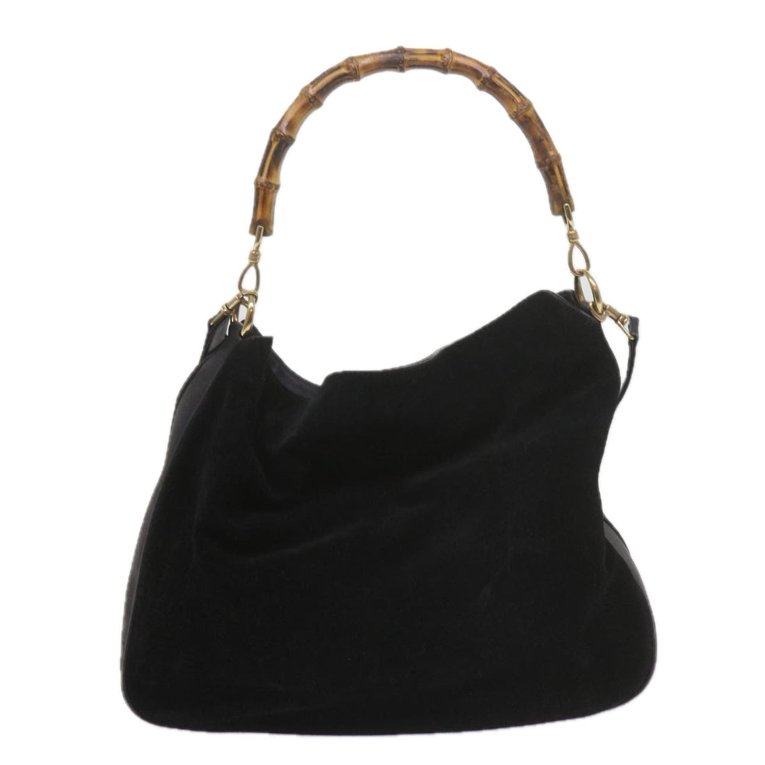 GUCCI Bamboo Shoulder Bag Leather Suede 2Set Black Brown yk9747