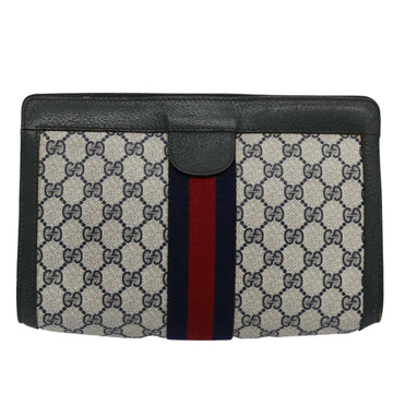 GUCCI GG Supreme Sherry Line Clutch Bag Navy Red 89 01 002 yk9831