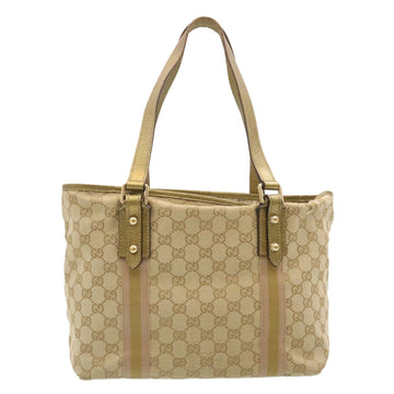 GUCCI Web Sherry Line GG Canvas Tote Bag Beige Pink gold yt703