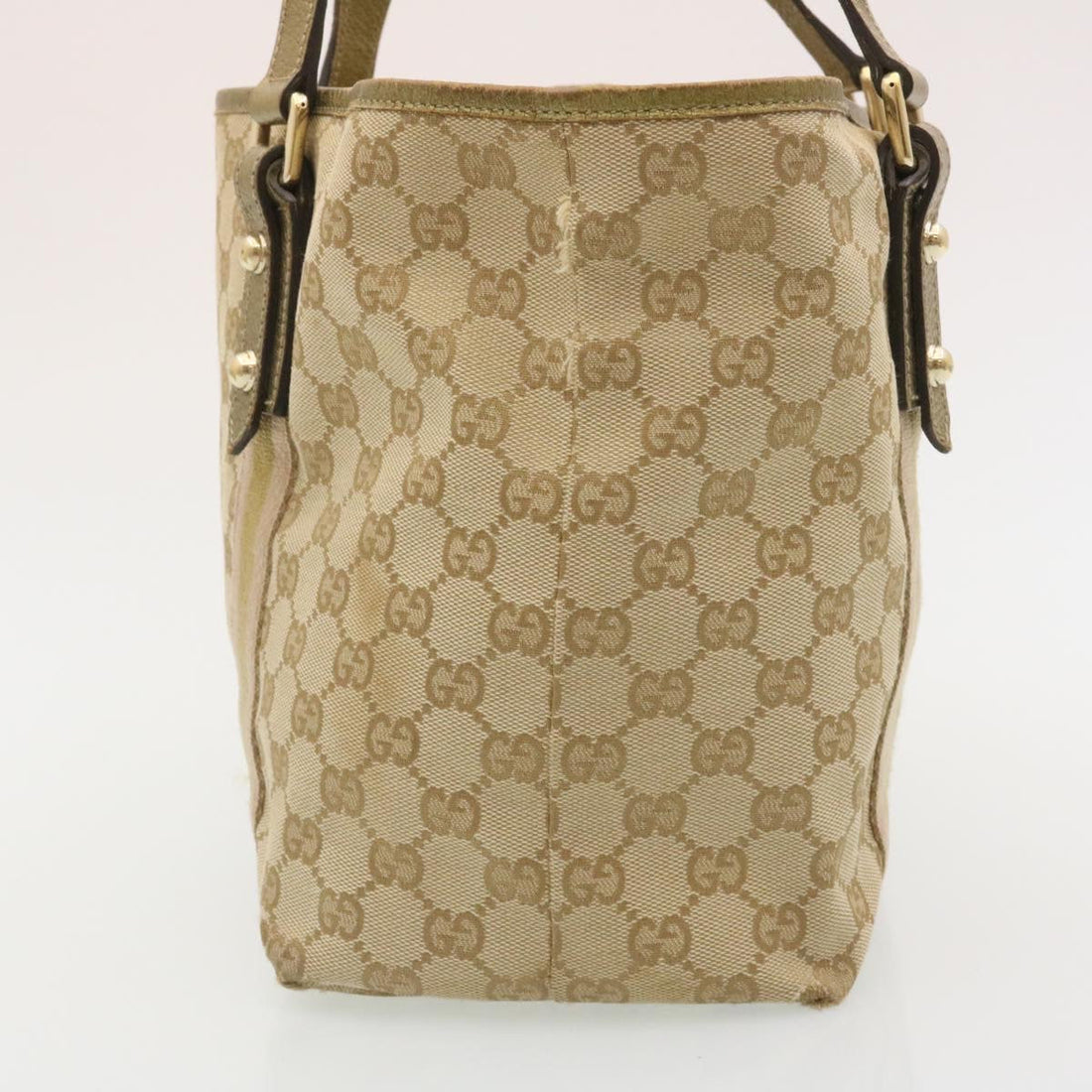 GUCCI Web Sherry Line GG Canvas Tote Bag Beige Pink gold yt703
