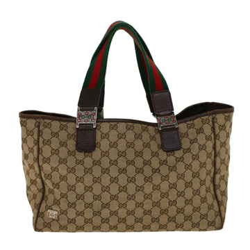 GUCCI GG Canvas Web Sherry Line Tote Bag Beige Red Green 145758 yt984