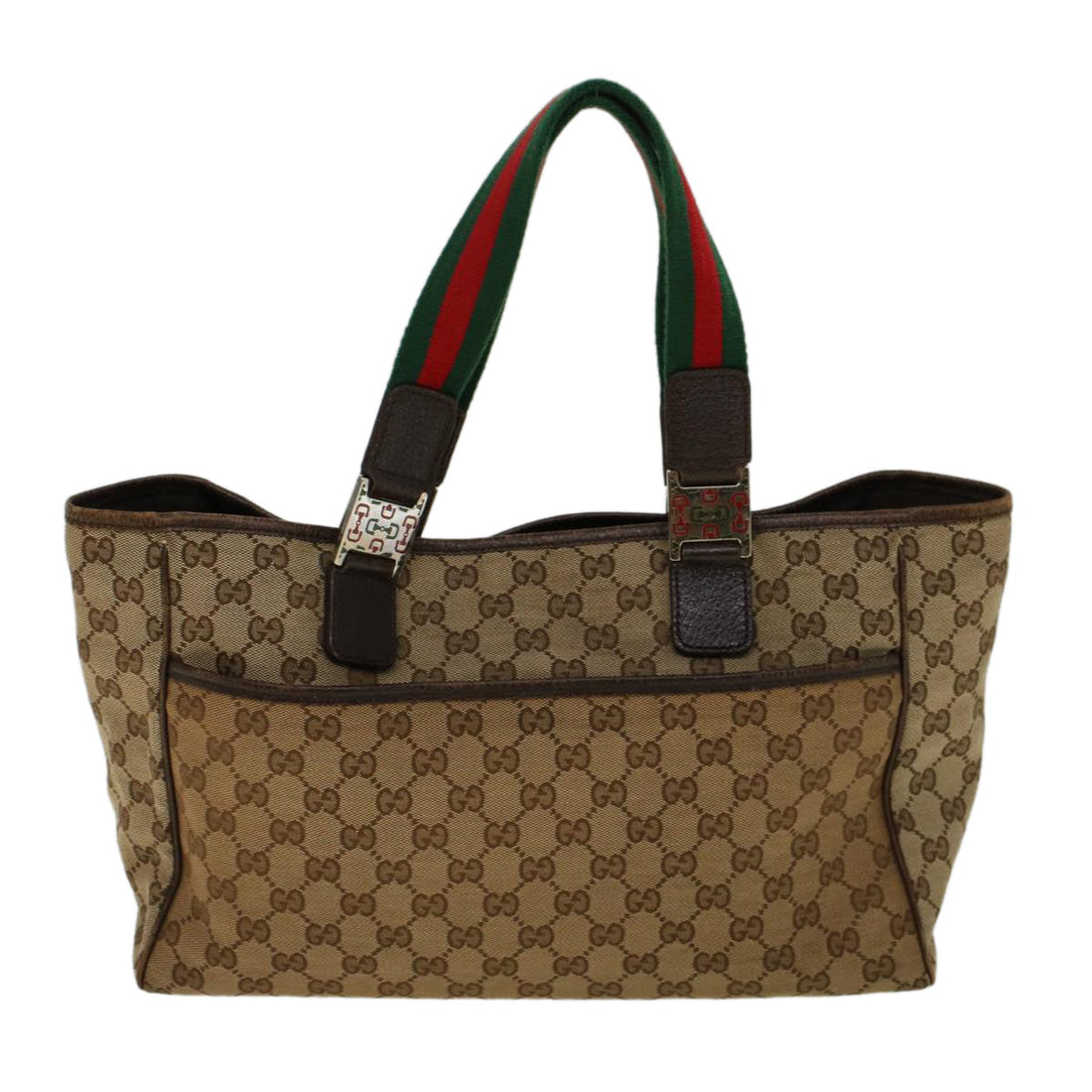GUCCI GG Canvas Web Sherry Line Tote Bag Beige Red Green 145758 yt984